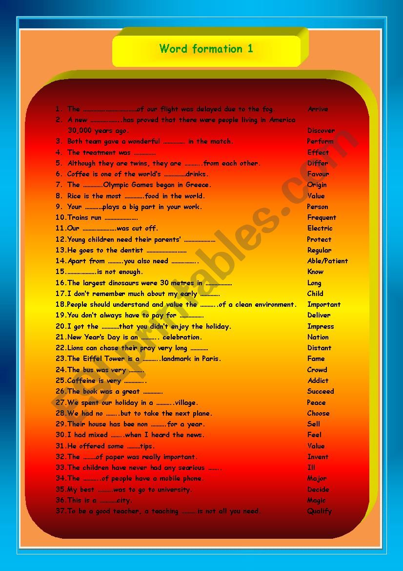 Word formation 1 worksheet