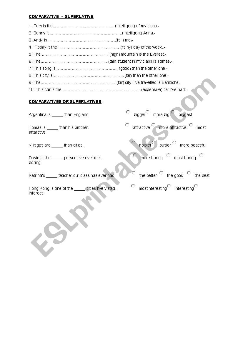 comparative and superlative worksheet