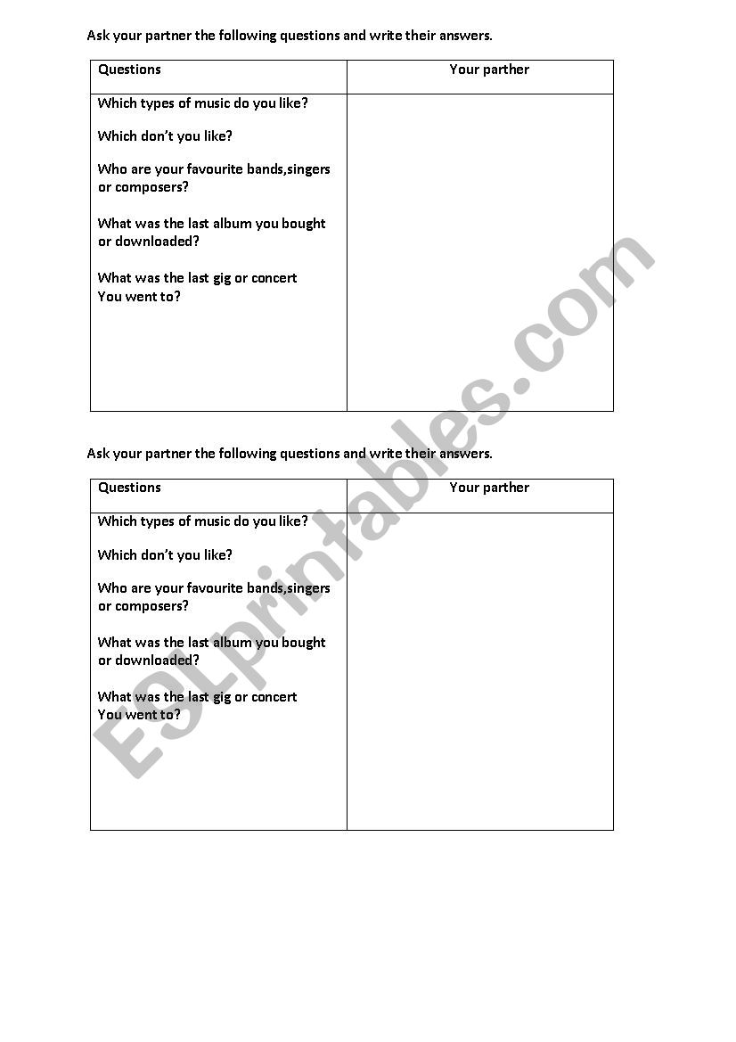 questions about music worksheet