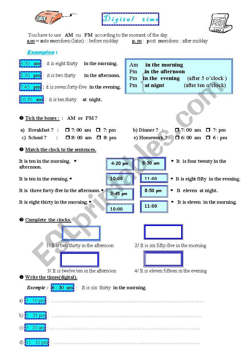 Digital time worksheet