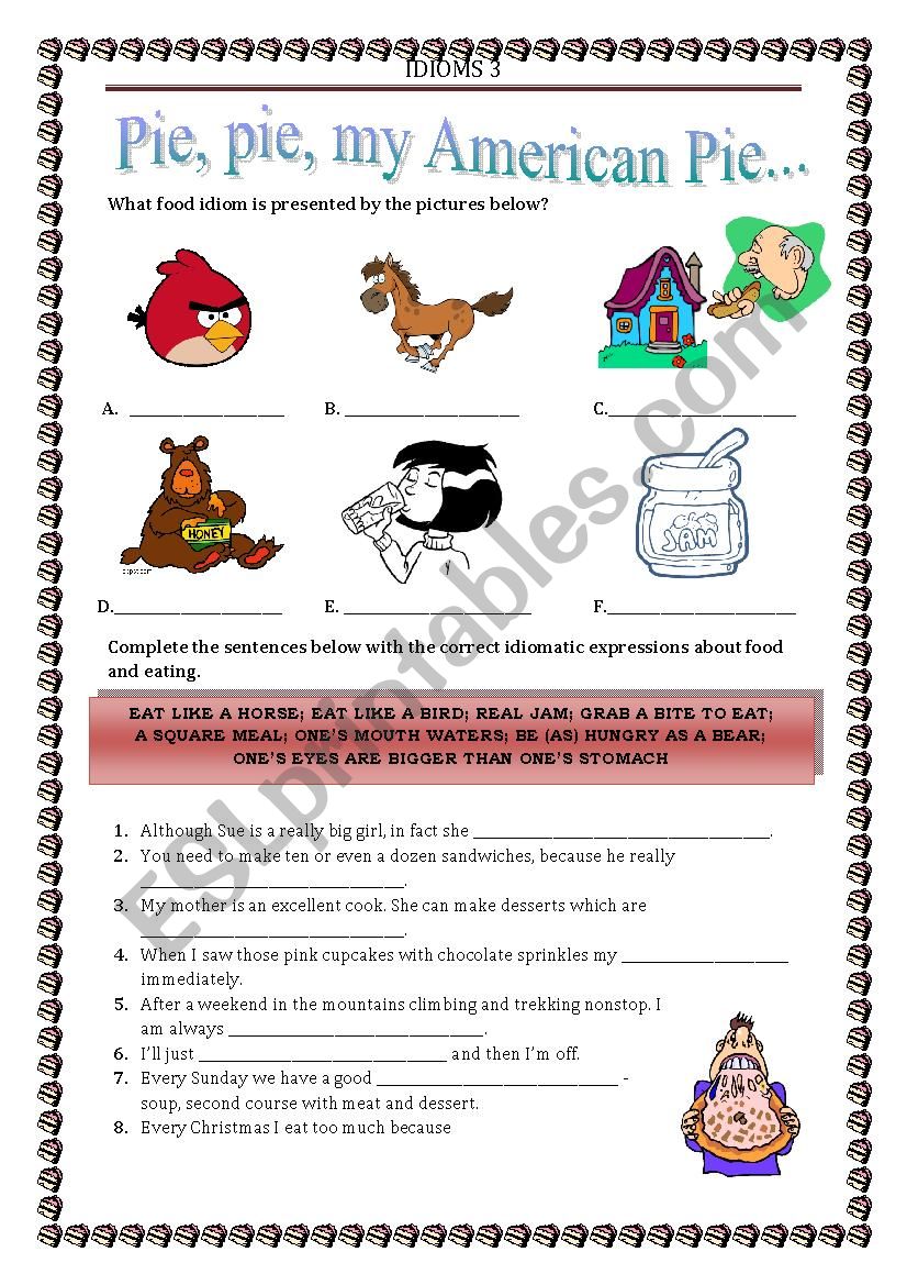 IDIOMS 3 - FOOD with a key worksheet