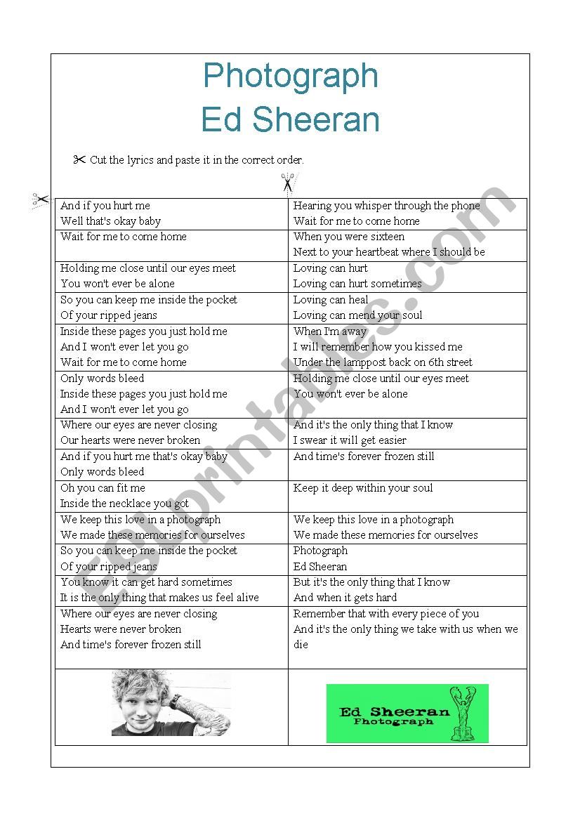 Photograph - Ed Sheeran worksheet