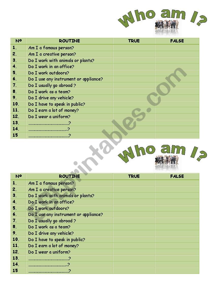 Who am I? worksheet