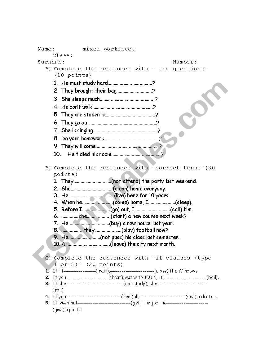 mixed worksheet worksheet