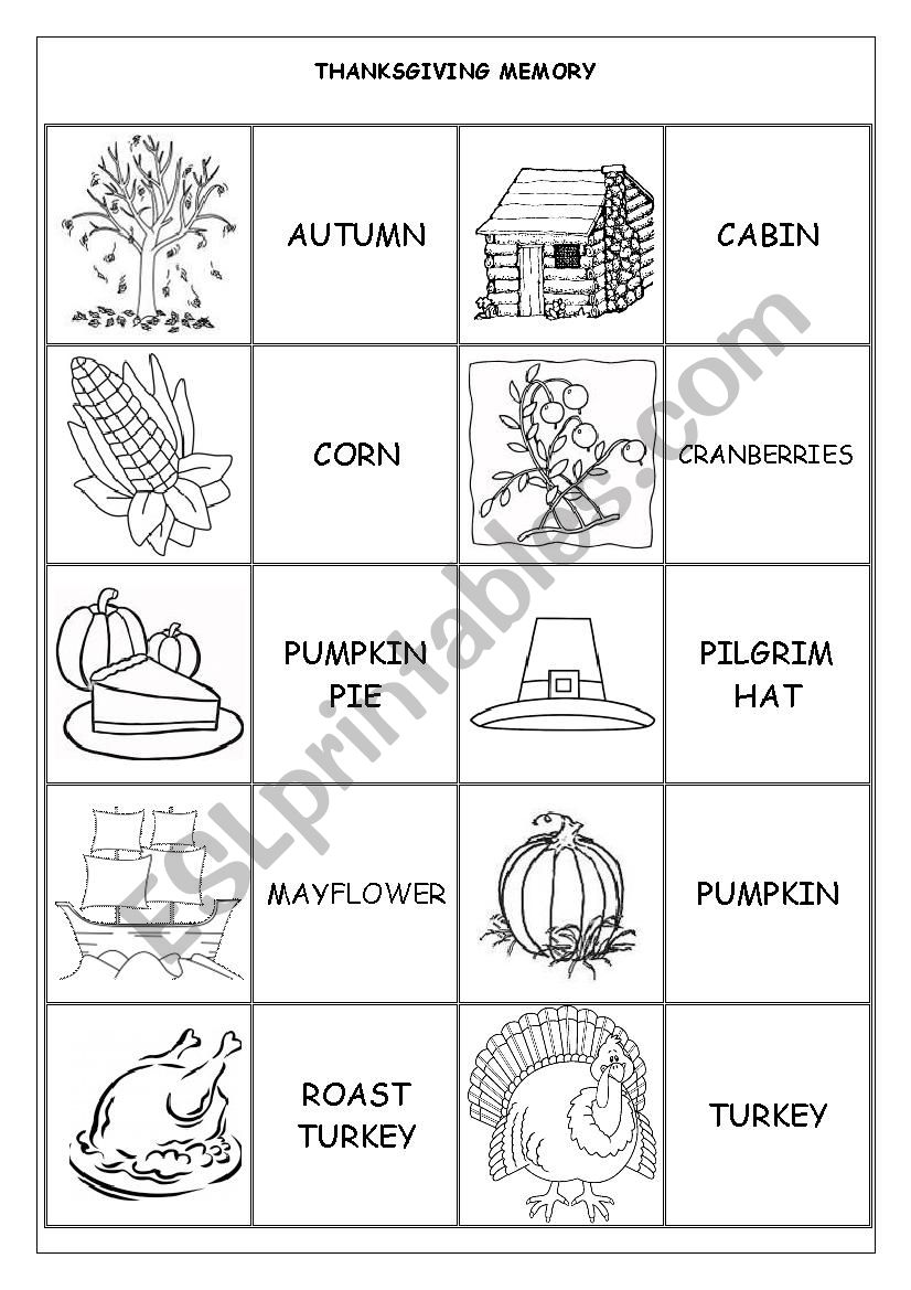 Thanksgiving Memory Game worksheet