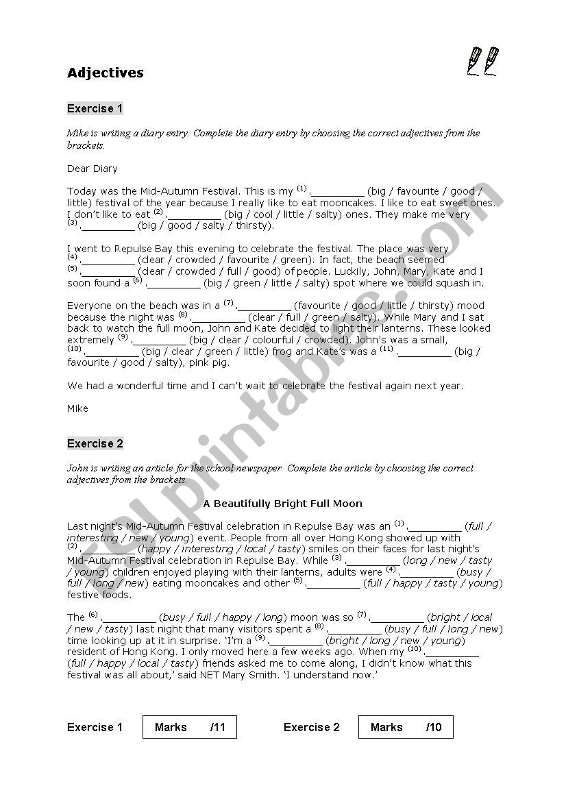Adjectives worksheet