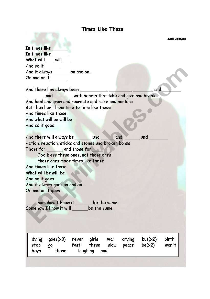Times Like These worksheet