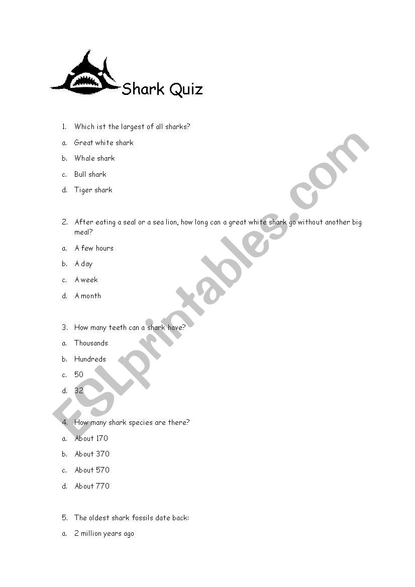 Shark Quiz worksheet