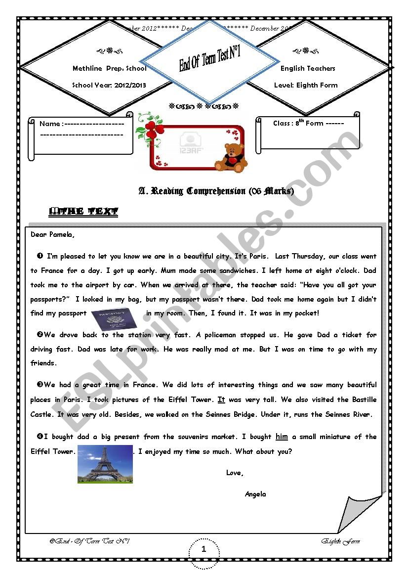 end of term test 1 8th f worksheet