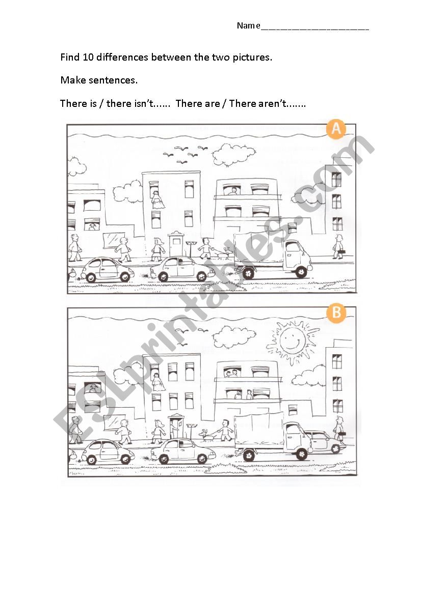 The City: Find 10 differences worksheet