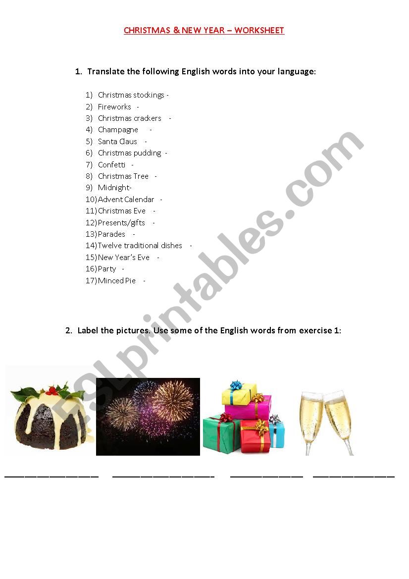 Christmas & New Year worksheet