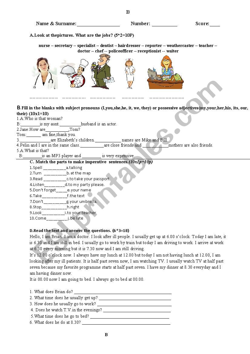 Exam worksheet