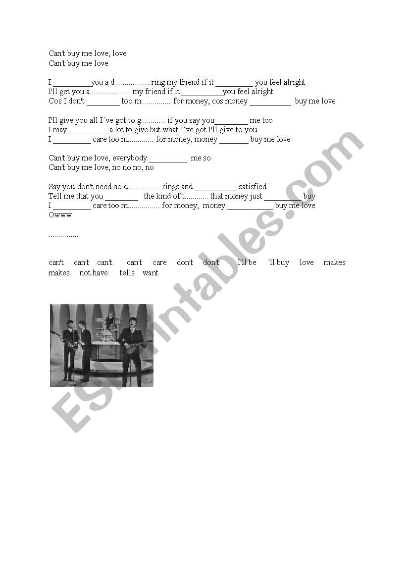 Cant Buy Me Love - a nice song to practise the first conditional