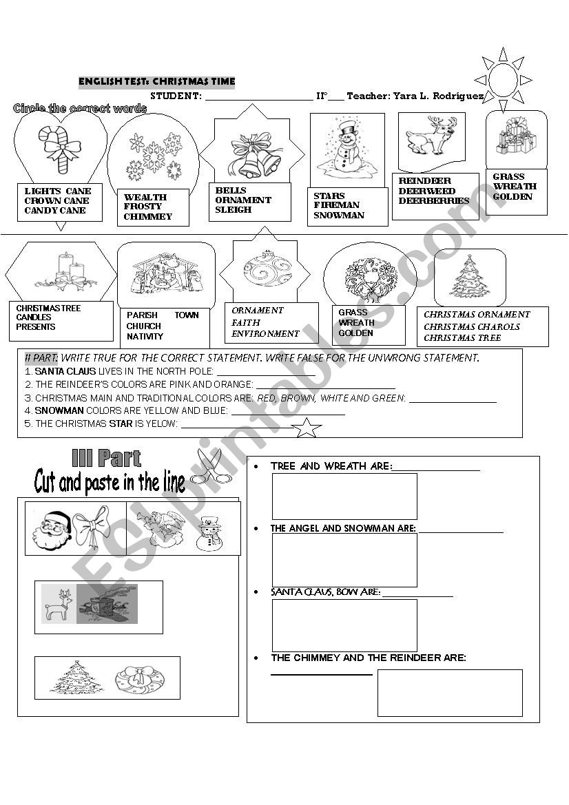 CHRISTMAS THINGS TEST  worksheet