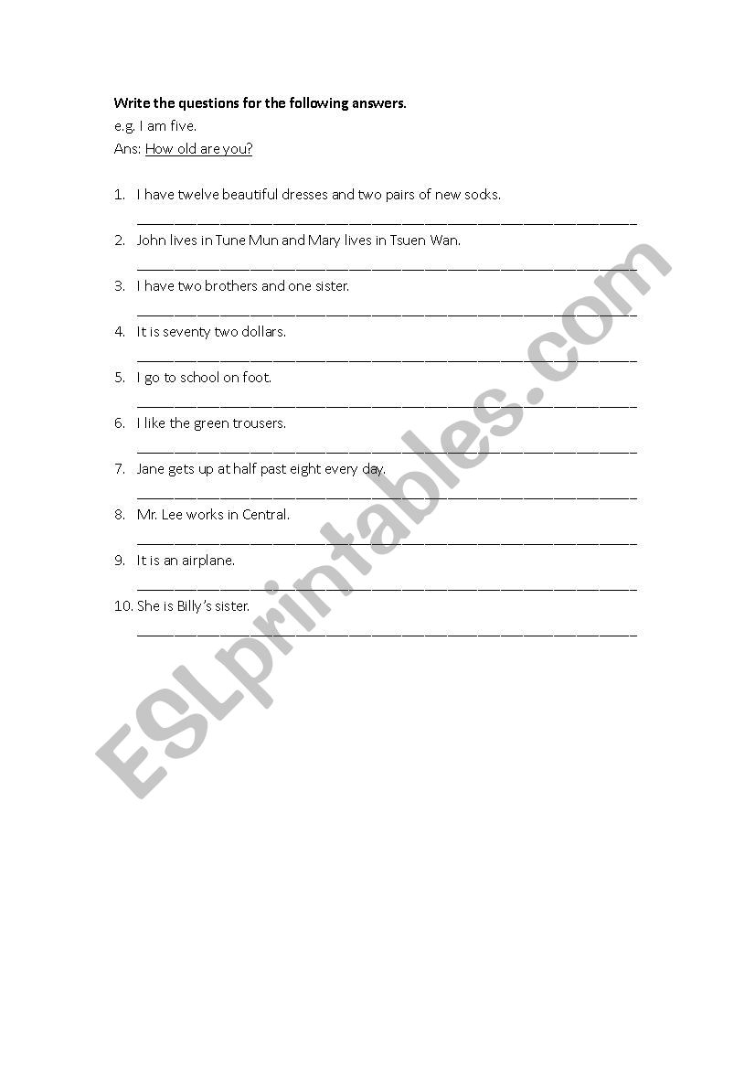 Forming questions worksheet