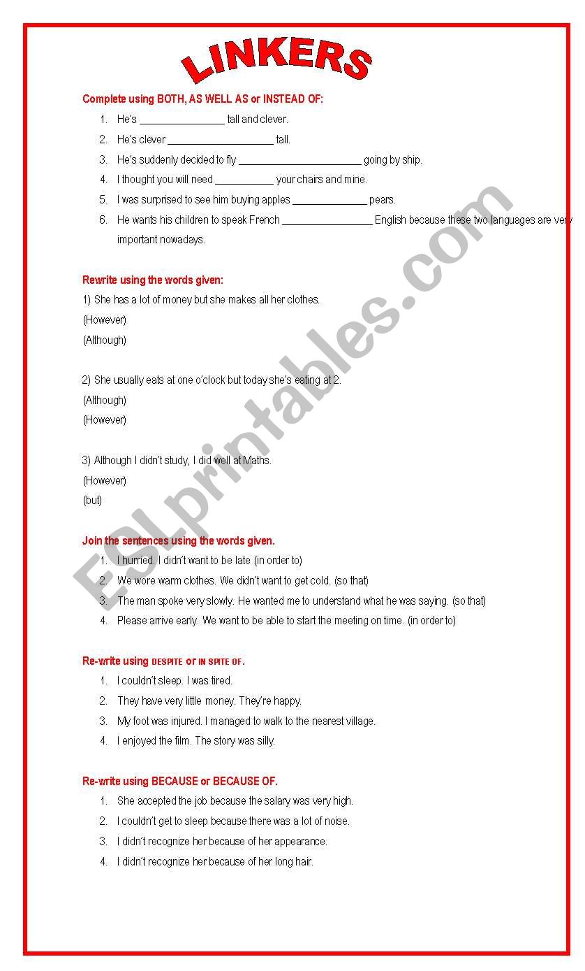 LINKERS - CONNECTORS worksheet