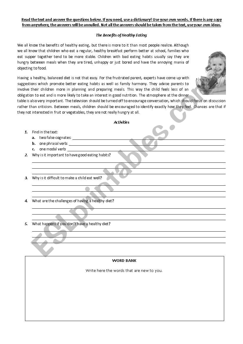 Reading - Health Problems worksheet