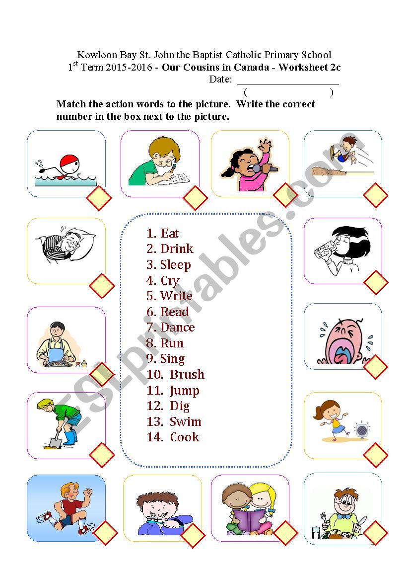 Action Words Matching Worksheet