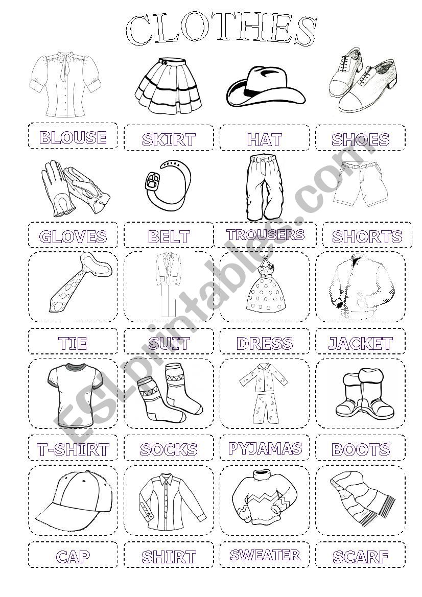 Clothes pictionary worksheet