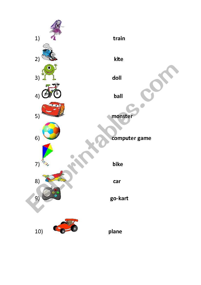 Toys worksheet