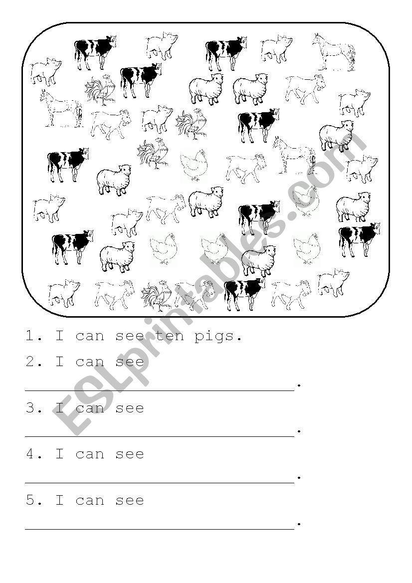 Counting farm animals worksheet