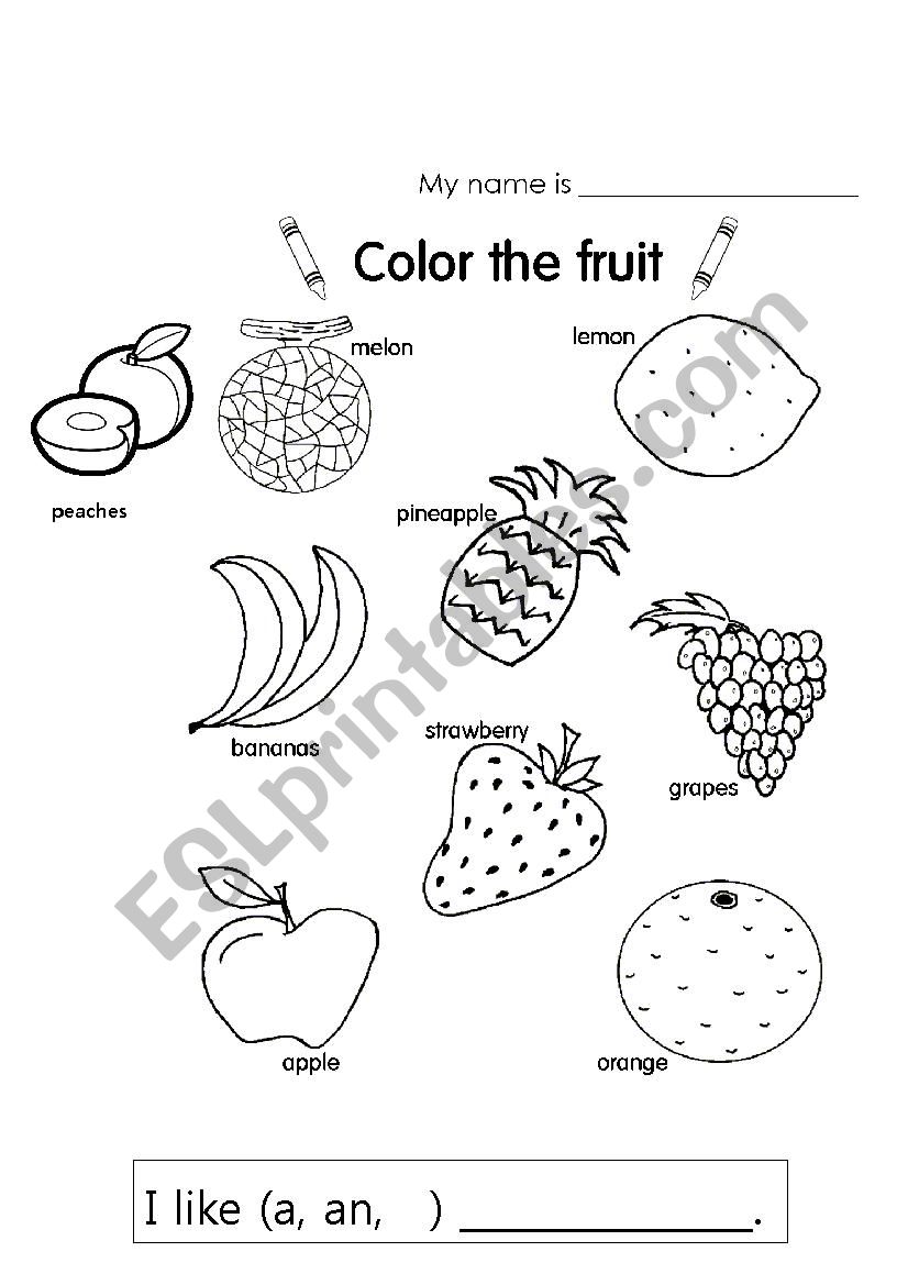 Color the Fruits worksheet