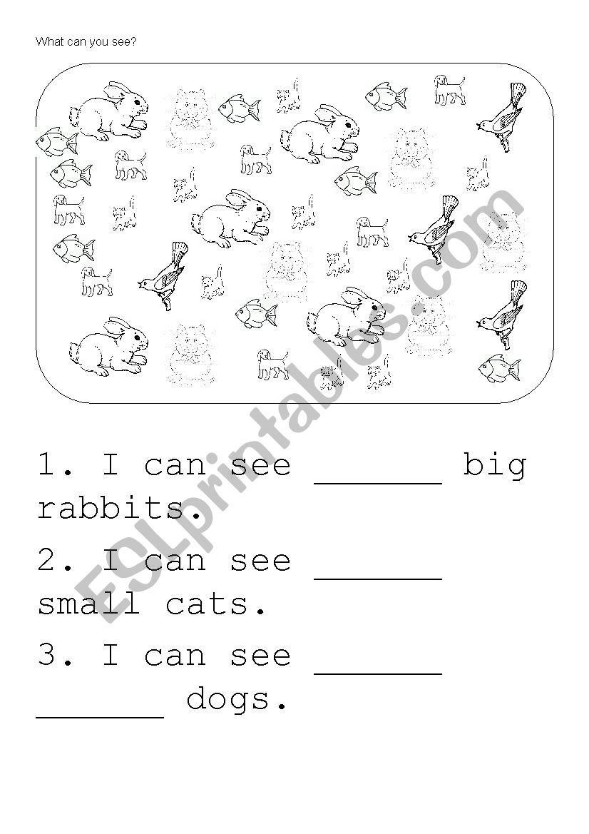 Pets + big and small worksheet