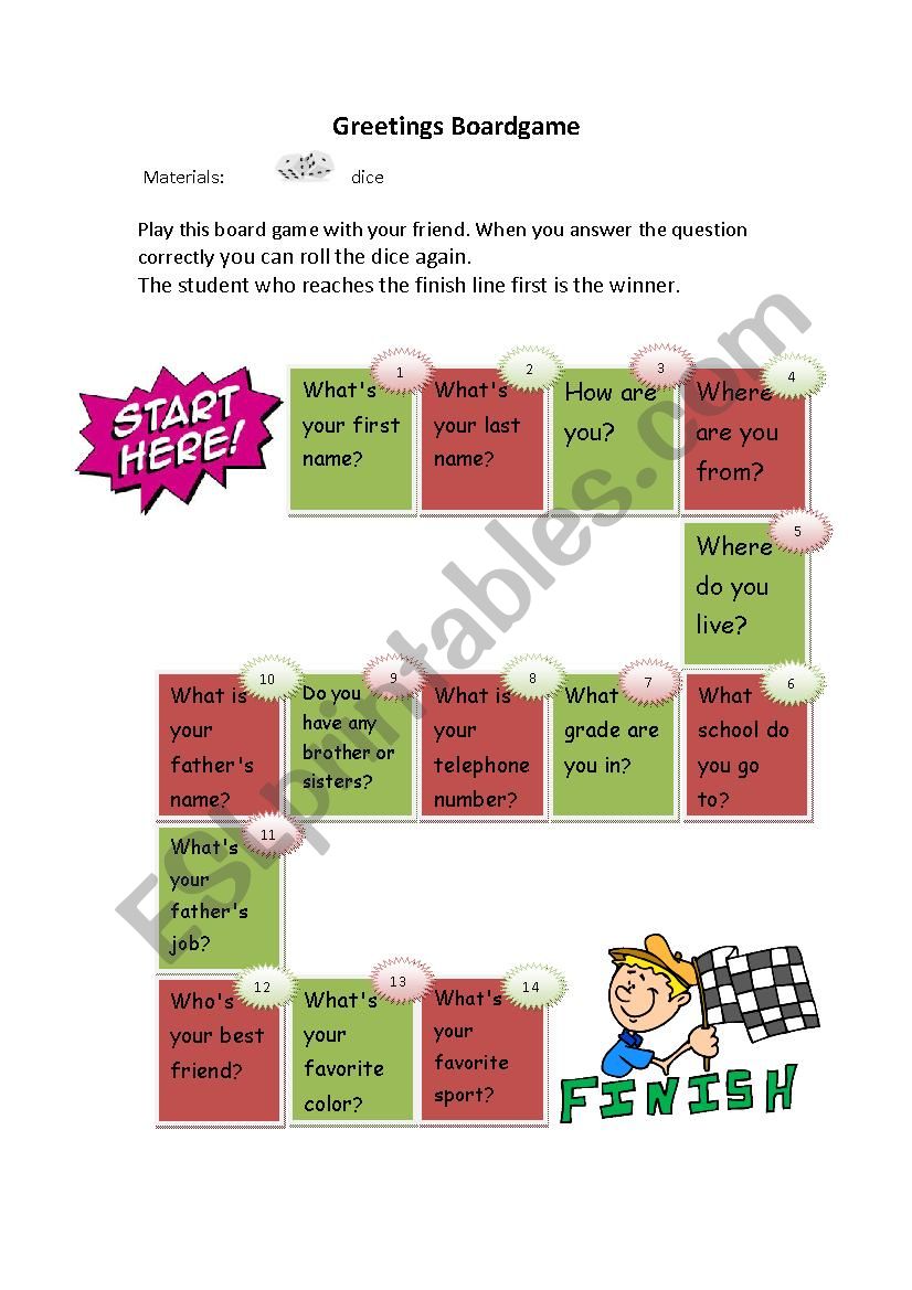 Greetings Boardgame worksheet