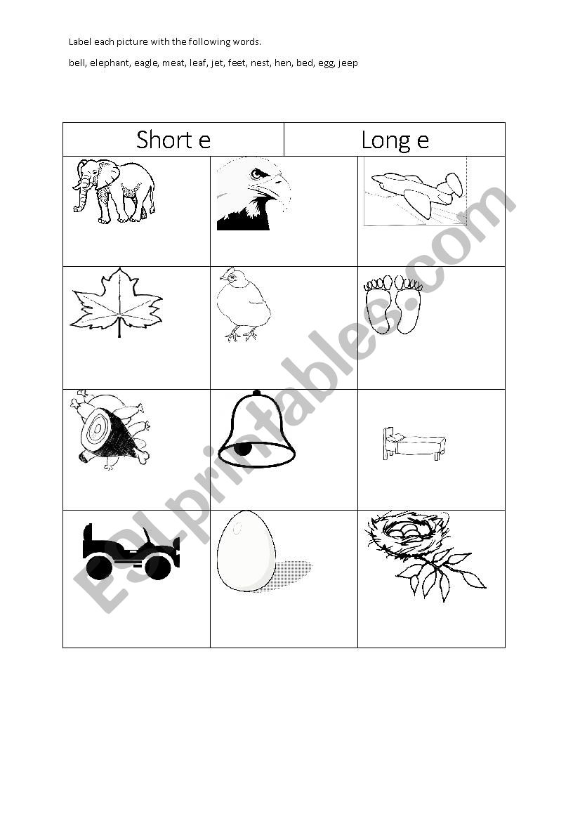 Short e, long e worksheet