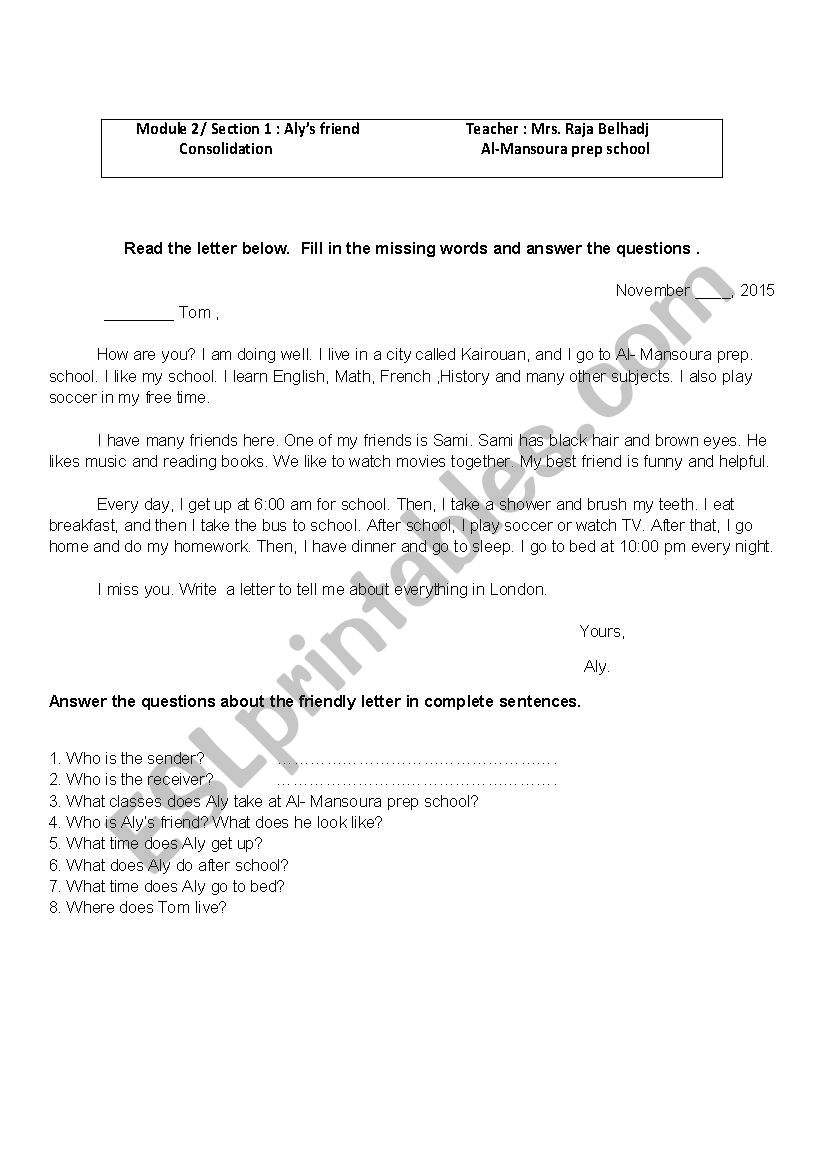 consolidation activity grade 7 informal letter