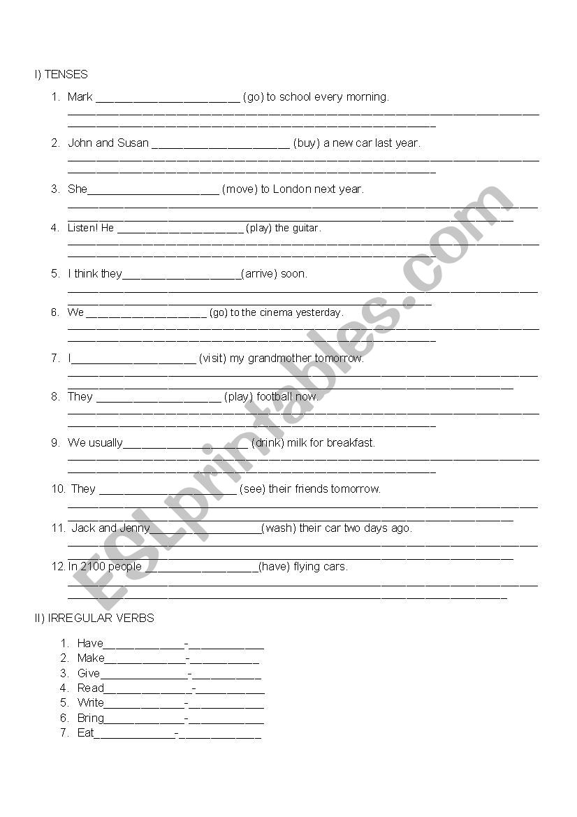 Grammar test worksheet