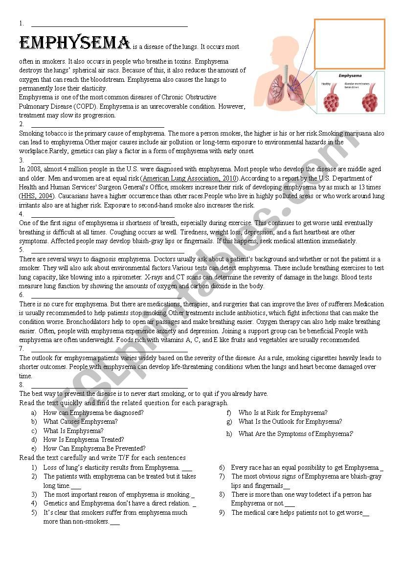 emphysema reading text worksheet