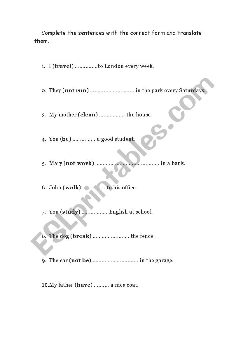 Present simple and to be worksheet