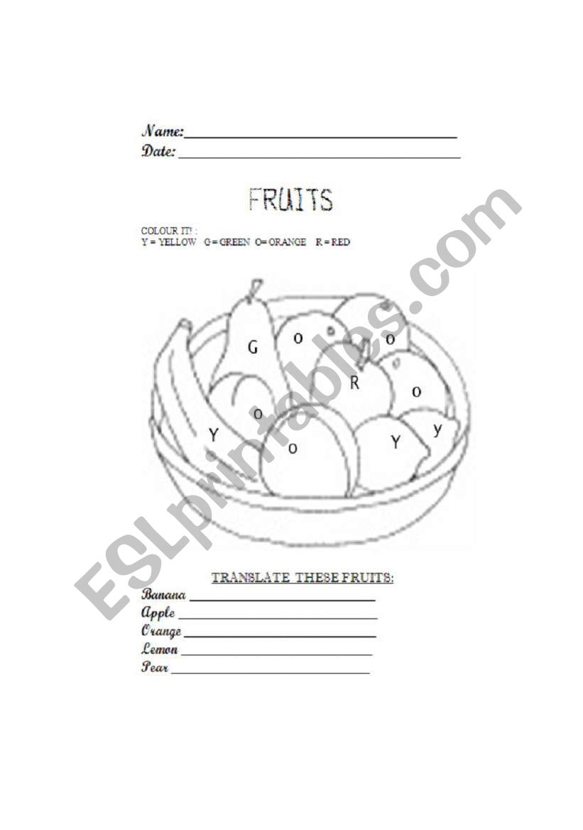 fruits  worksheet