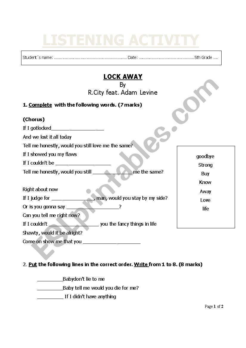 Listening with song worksheet