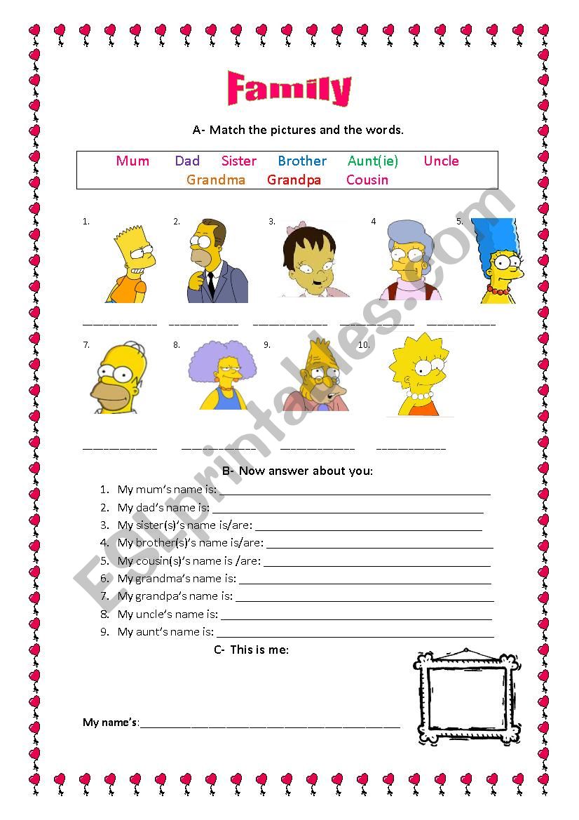 Family Words- The Simpsons worksheet