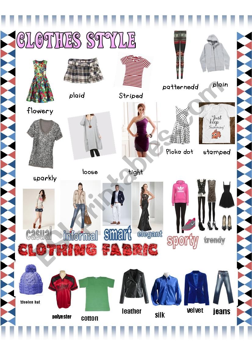Clothes styles pictionary worksheet