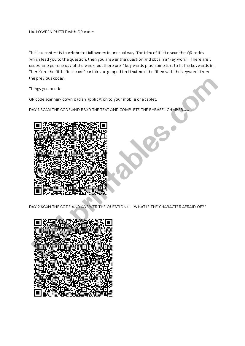 QR codes -Halloween puzzle worksheet
