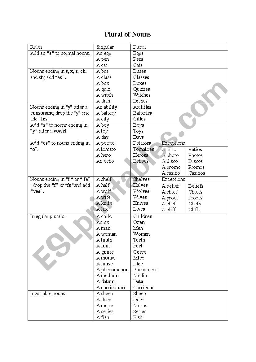 noun plural worksheet