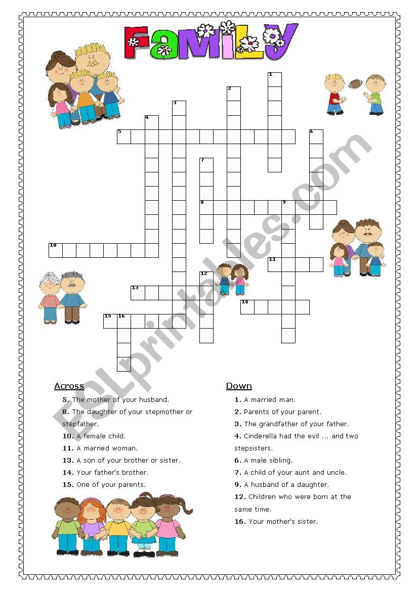 Family crossword worksheet