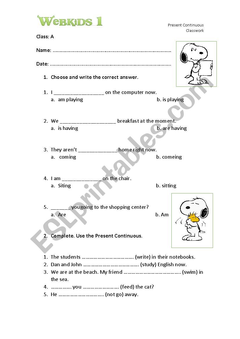 Present Continuous worksheet