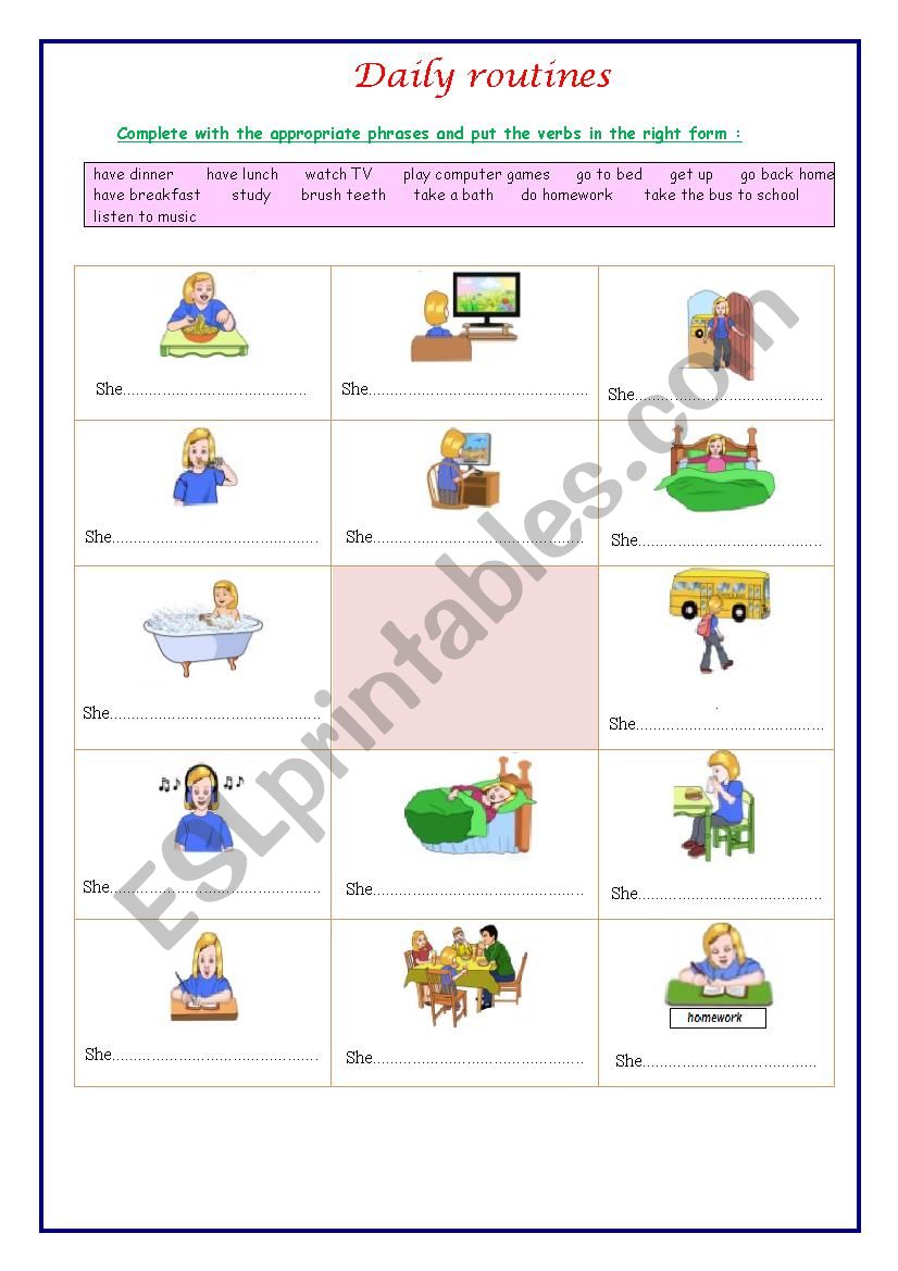 daily routines worksheet