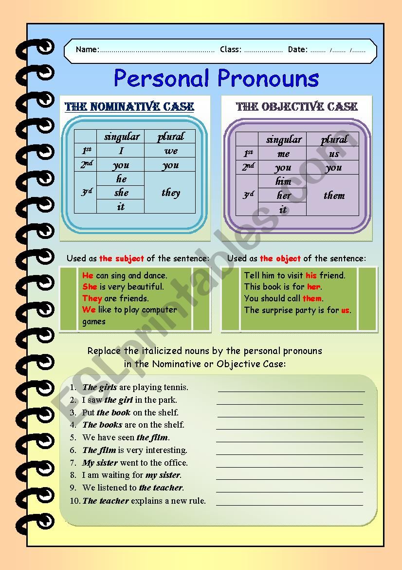 Personal pronouns worksheet