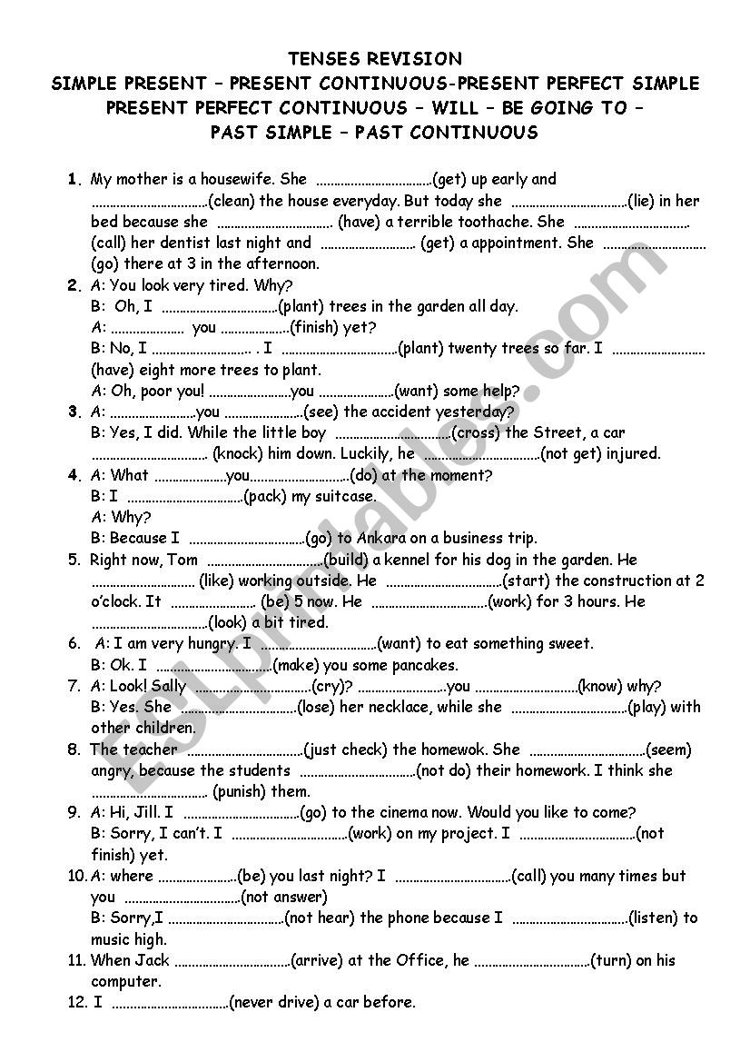 TENSE REVISION worksheet