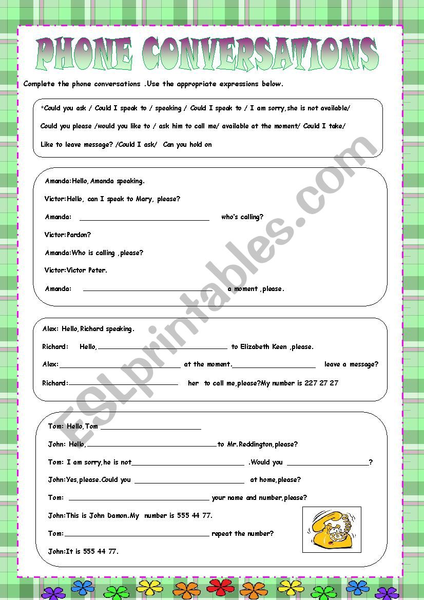 PHONE CONVERSATION worksheet