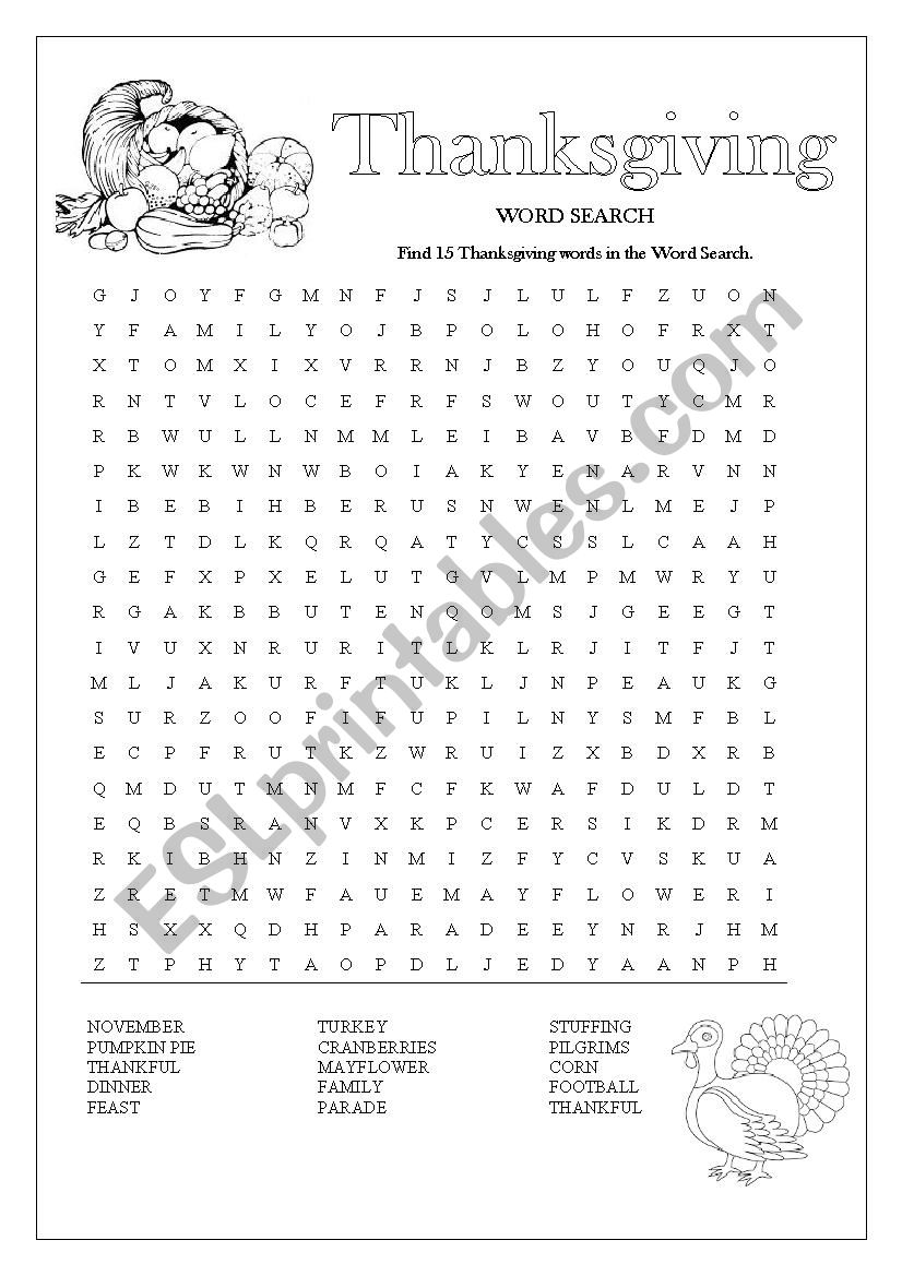 Thanksgiving Word search worksheet