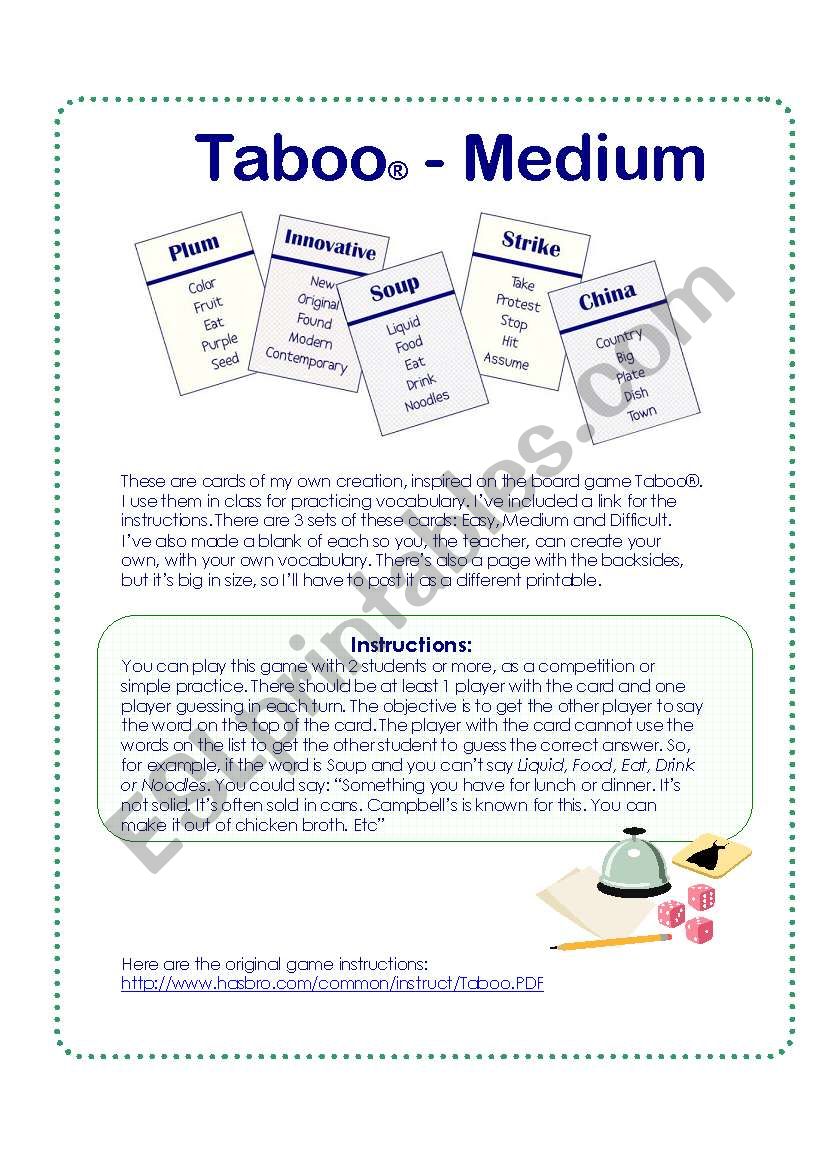 Game cards inspired on the TabooÂ® Board Game - Medium