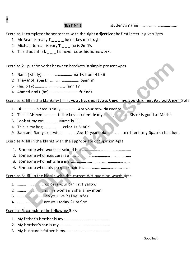 test  worksheet