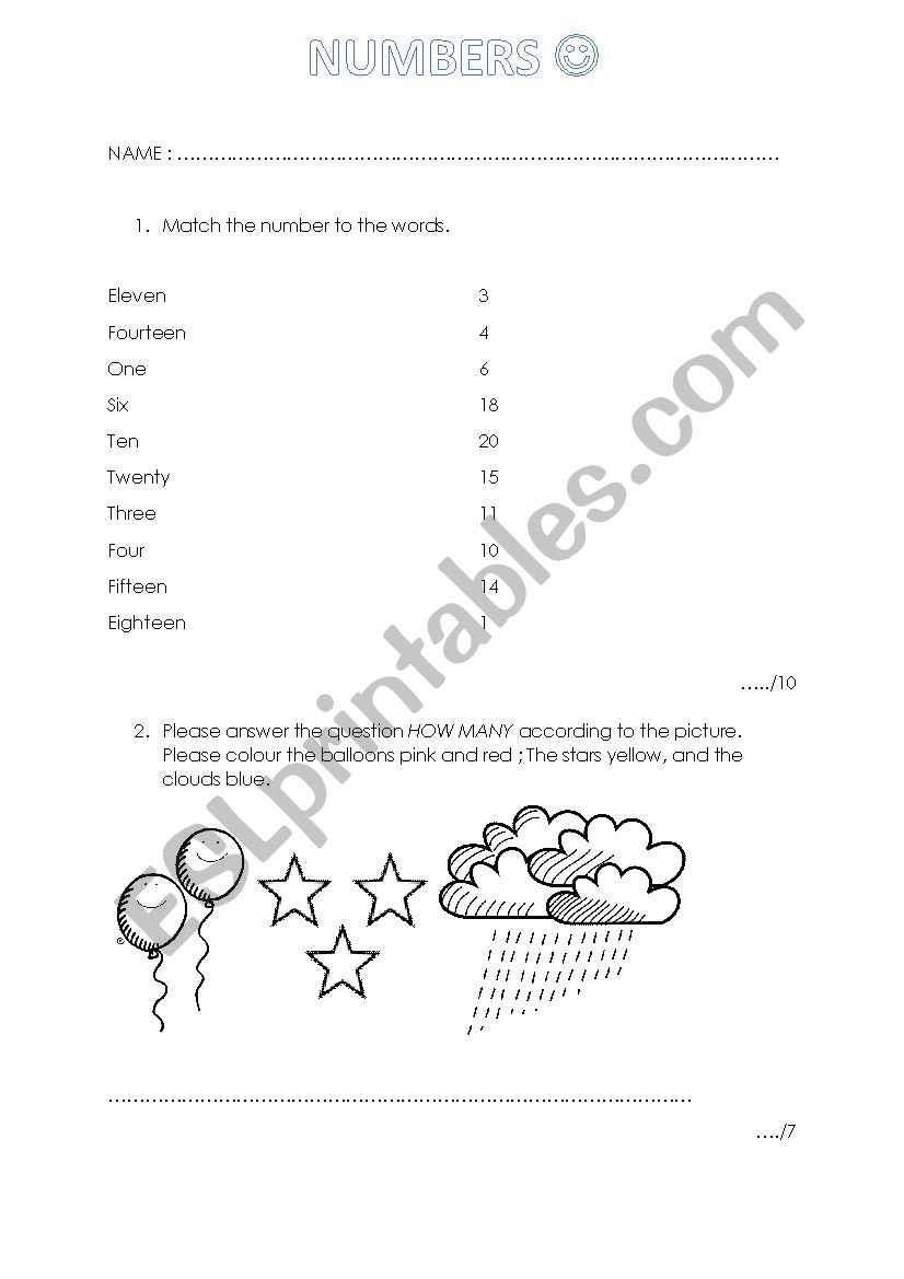 Numbers Worsheet worksheet