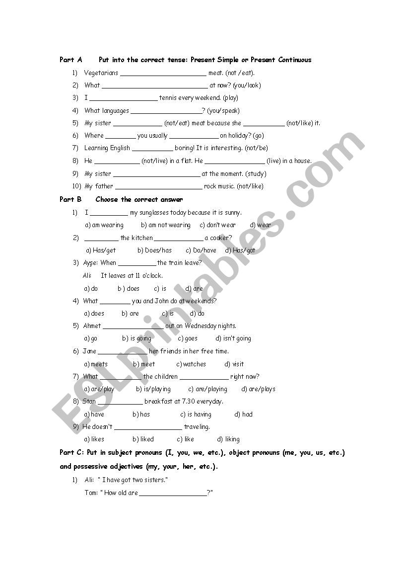 elementary- grammar revision worksheet